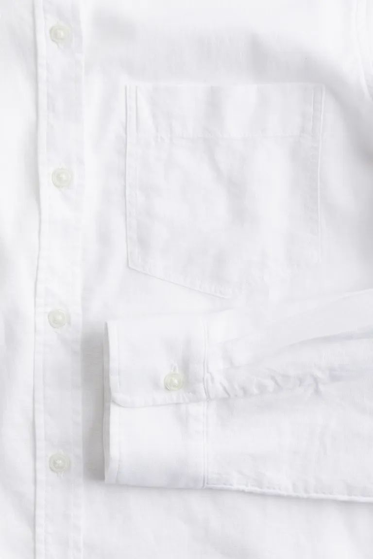 Linen-blend Shirt - Long sleeve - Regular length - White - Ladies | H&M US | H&M (US + CA)
