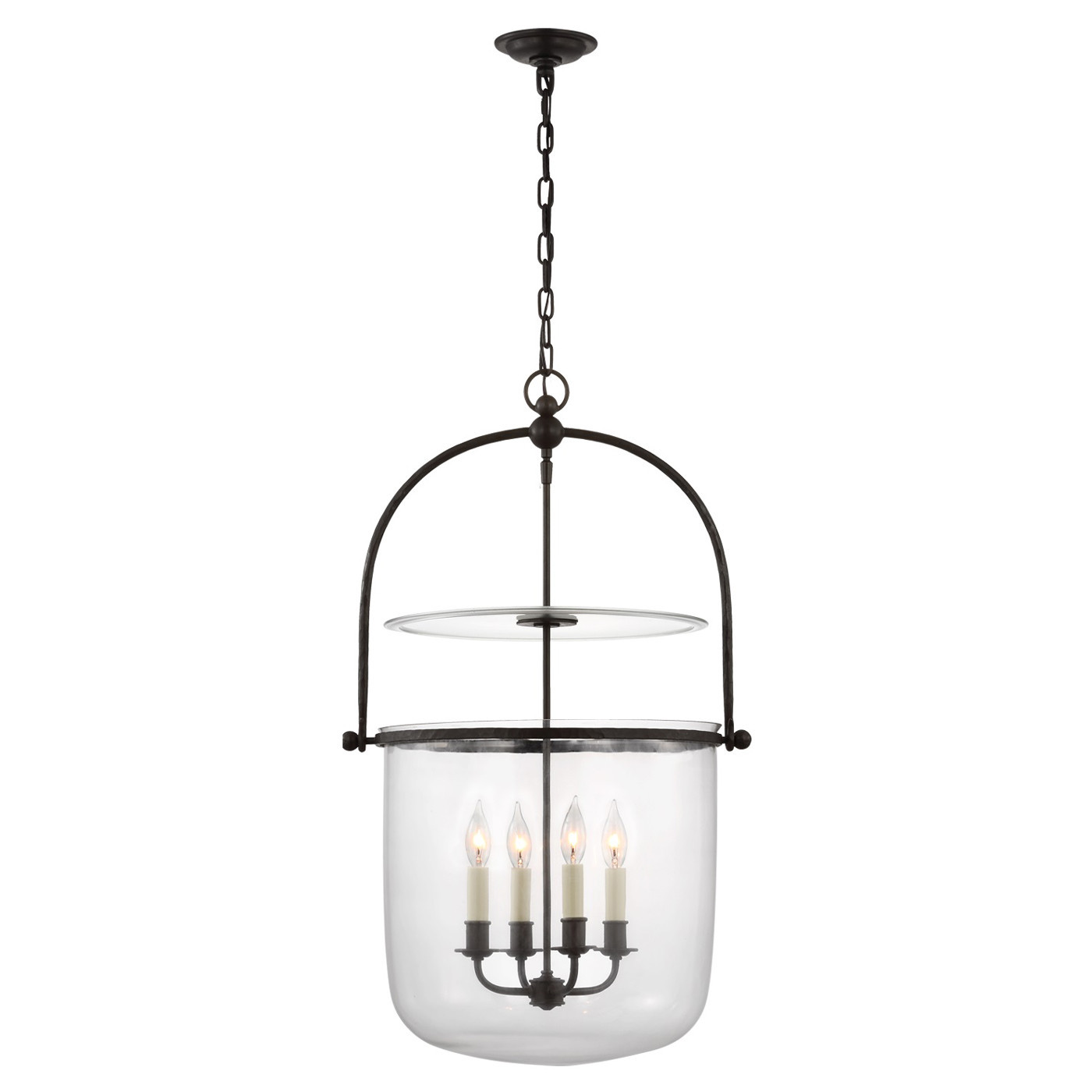 Visual Comfort Lorford French Aged Iron Glass Bell Lantern Pendant - Medium | Kathy Kuo Home