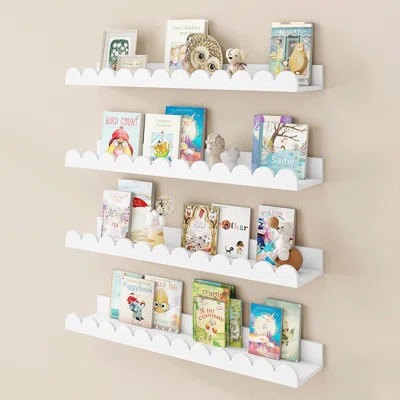 White Nursery Book Shelves, Set Of 4 – Scalloped Floating | Wayfair North America