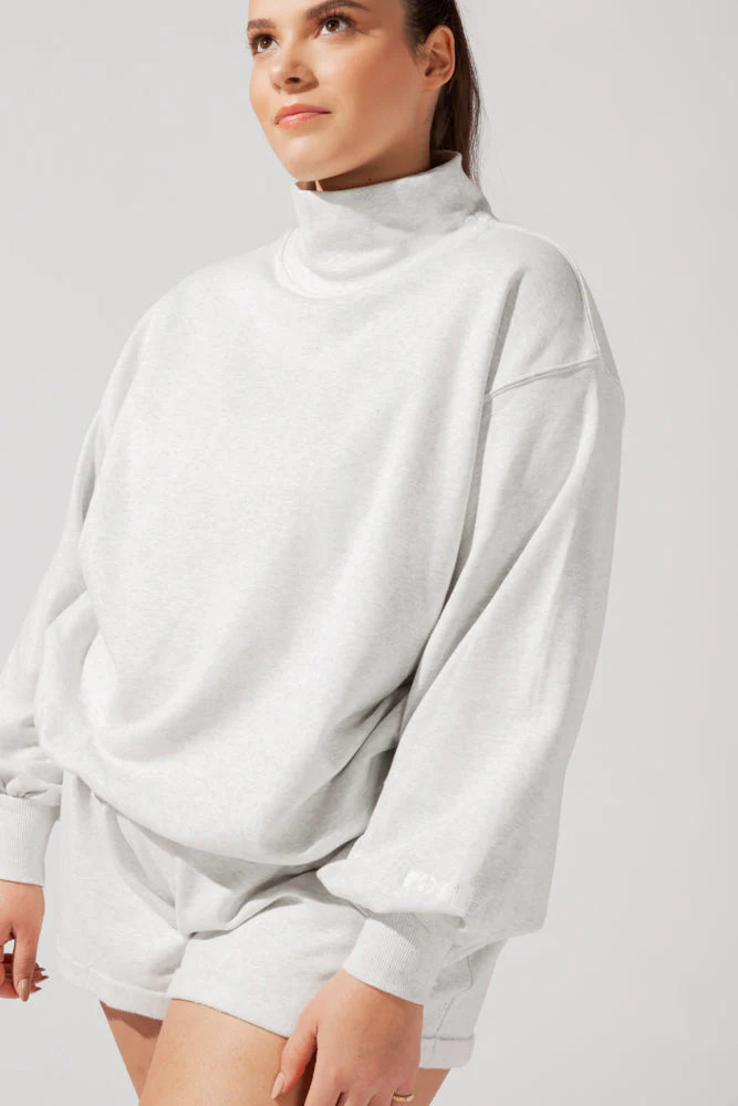 Ooey Gooey Mockneck Sweatshirt with Pockets - Light Heather Grey | POPFLEX