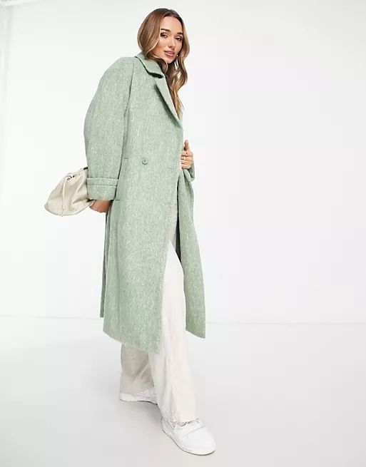 ASOS DESIGN smart wool mix brushed coat in soft green | ASOS (Global)