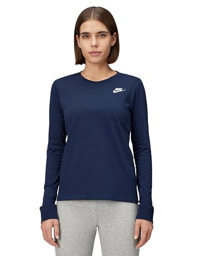 Nike Women's Sportswear Club Long-Sleeve T-Shirt, Obsidian, Large | Amazon (US)