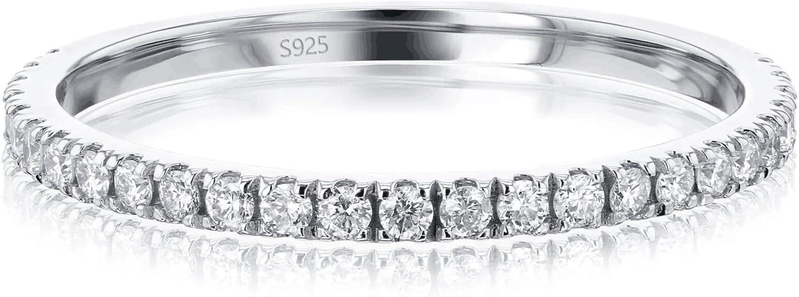 2mm 925 Sterling Silver Rings Eternity Simulated Diamond Stackable Ring for Women Wedding Cubic Z... | Amazon (US)