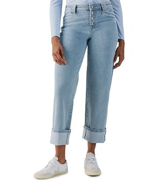 Luna Button Fly Cuffed Cropped Denim Jeans | Dillard's