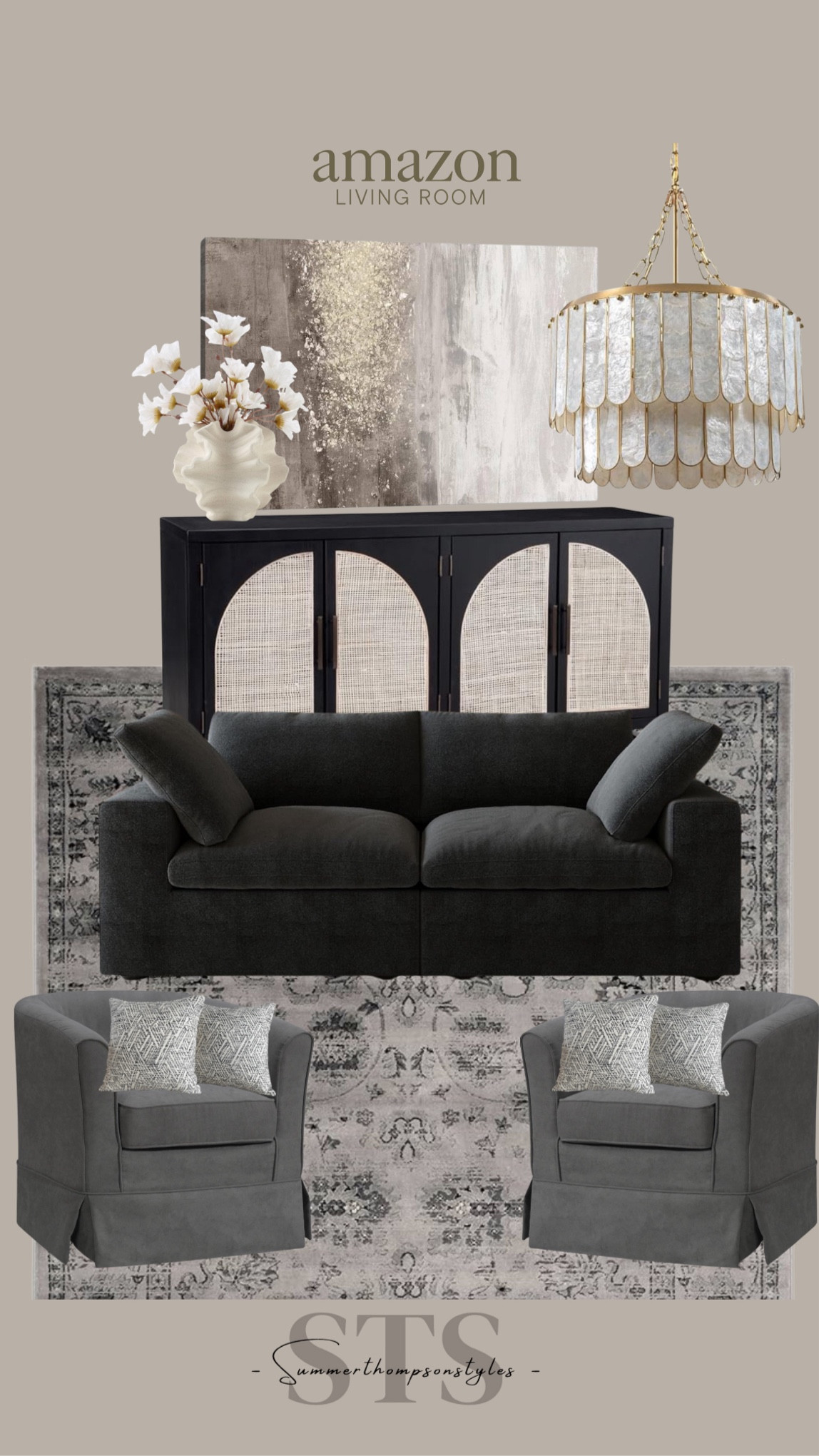 Amazon living room! 

Artwork, chair, pillows, couch, cabinet, light fixture, lighting, vase, home decor, modern 

#LTKFindsUnder100 #LTKHome #LTKSaleAlert