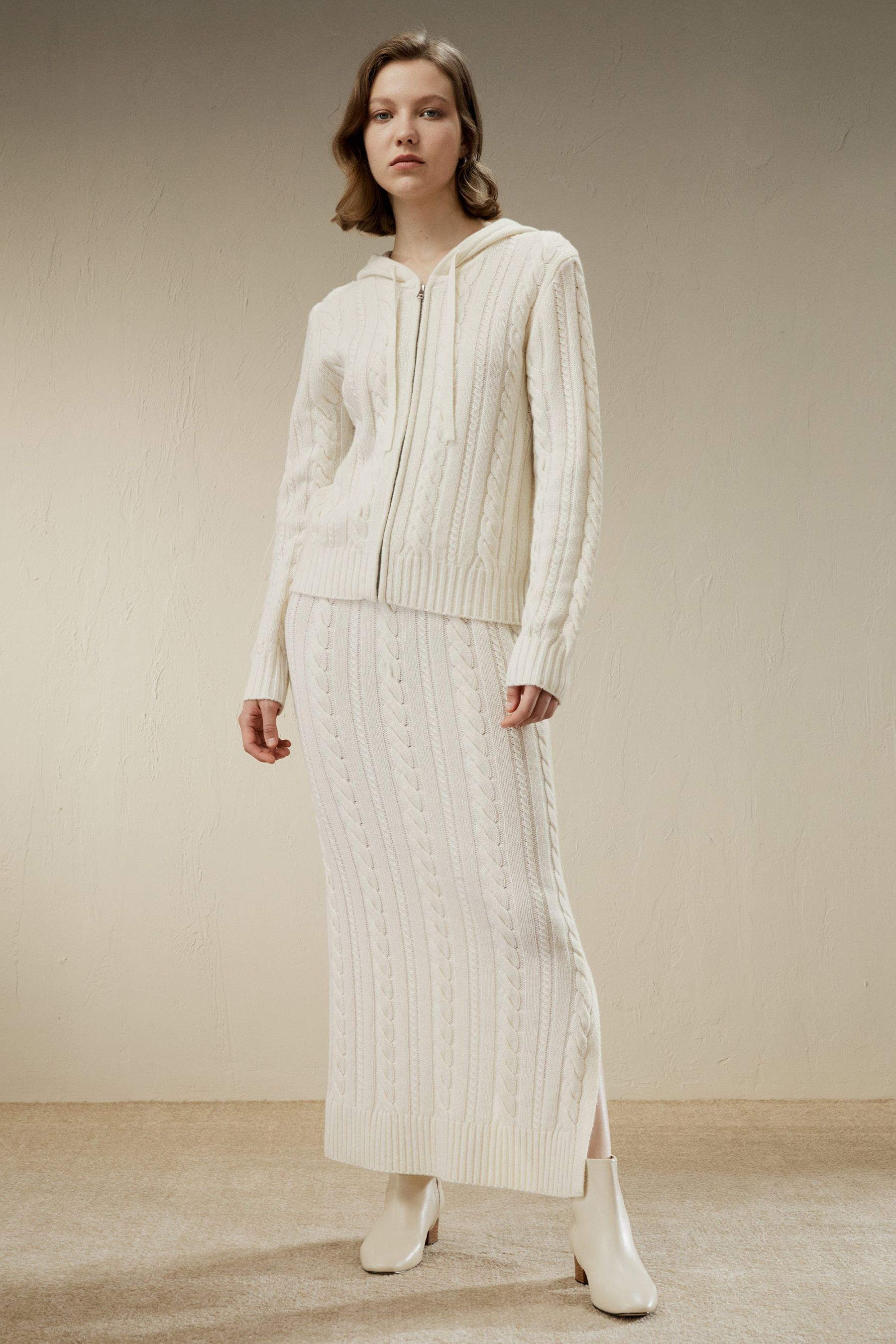 Cable Knit Wool Maxi Skirt | LilySilk