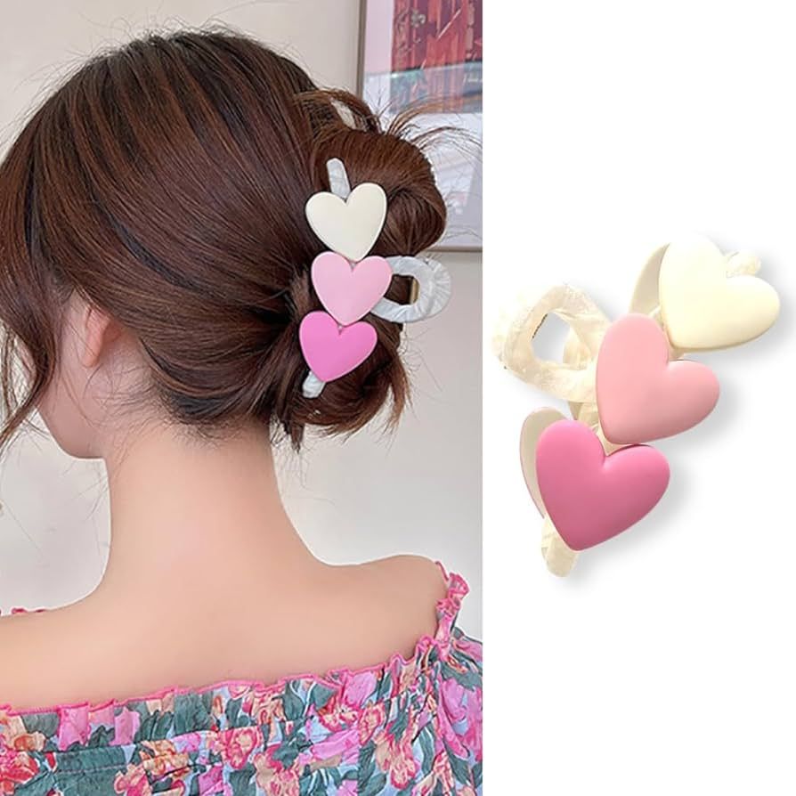 Valentine Heart Hair Clips Matte Pink Large Haert Hair Claw Clips Hair Styling Accessories French... | Amazon (US)