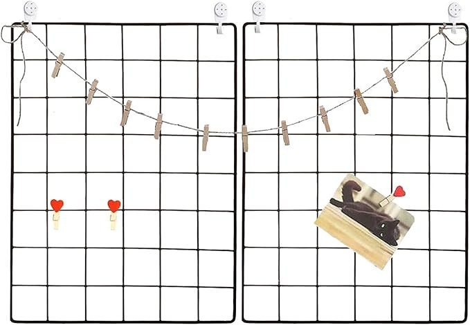 GBYAN Wall Grid 2 Pack Wire Photo Grid Panels Black Memo Board Wall Organizer (Black) | Amazon (US)