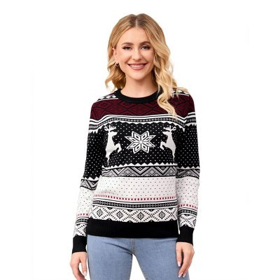 Coolmee Women Christmas Tree Reindeer Holiday Knit Sweater Pullover S Black | Target