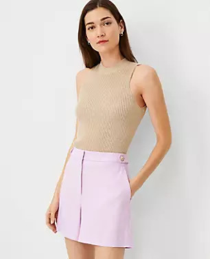 The Button Tab Short in Linen Blend | Ann Taylor (US)