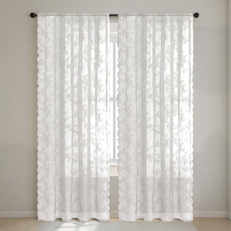 Set of 2 Panels Lace Sheer Curtains for Bedroom Living Room Light Filtering Voile Curtains Window... | Amazon (US)
