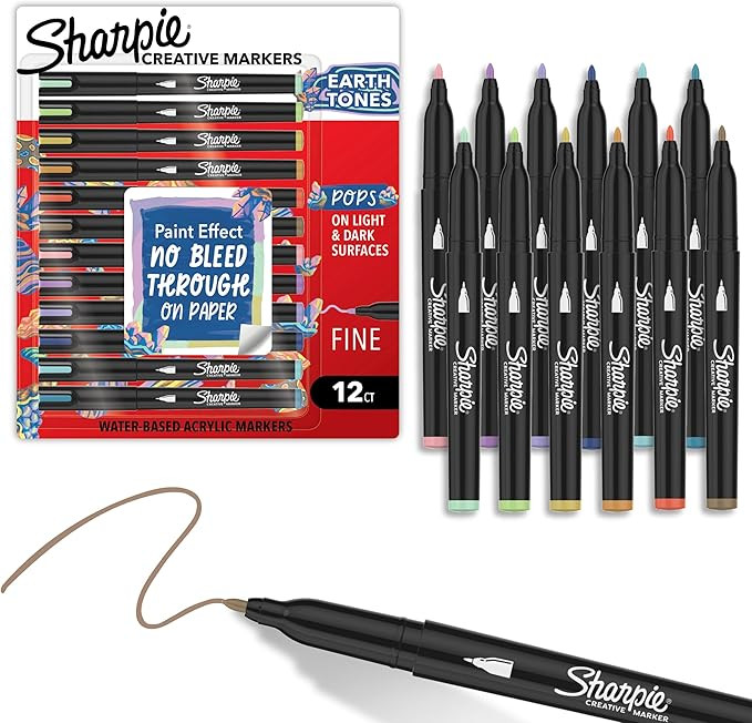 Sharpie Creative Markers, Earth Tones, Water-Based Acrylic Paint Markers, Fine Tip, 12 Count | Amazon (US)