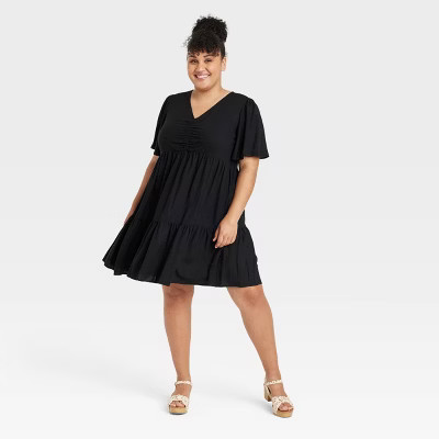 Women's Plus Size Flutter Short Sleeve Dress- Ava & Viv™ | Target
