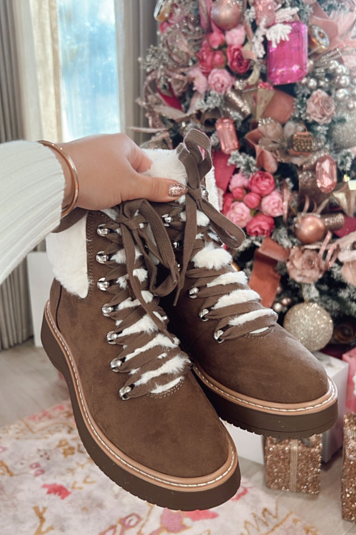 affordable faux fur lace up boots for winter! wearing size 9 and runs TTS 

#LTKunder50 #LTKHoliday #LTKshoecrush