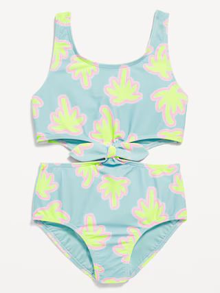 Printed Side Cutout Tie-Knot One-Piece Swimsuit for Girls | Old Navy (US)