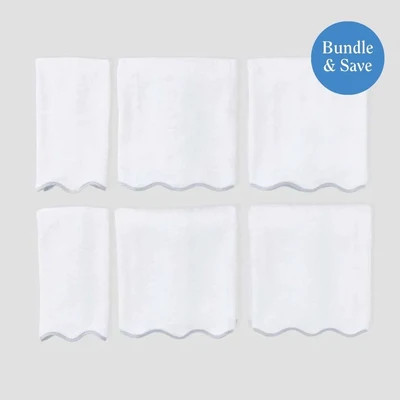 Scallop Starter Pack (6 pieces) Grey on White / Embroidery Grey on White | Weezie Towels