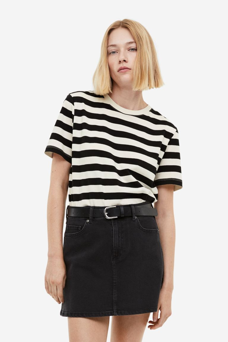 Camiseta de algodón - Crema/Rayas negras - MUJER | H&M ES | H&M (FR, IT, ES, PT, BE)