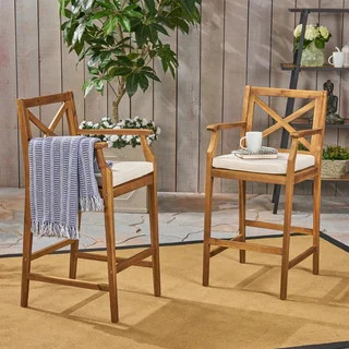 Perla Outdoor Acacia Wood Barstool by Christopher Knight Home (Set of 2) | Bed Bath & Beyond