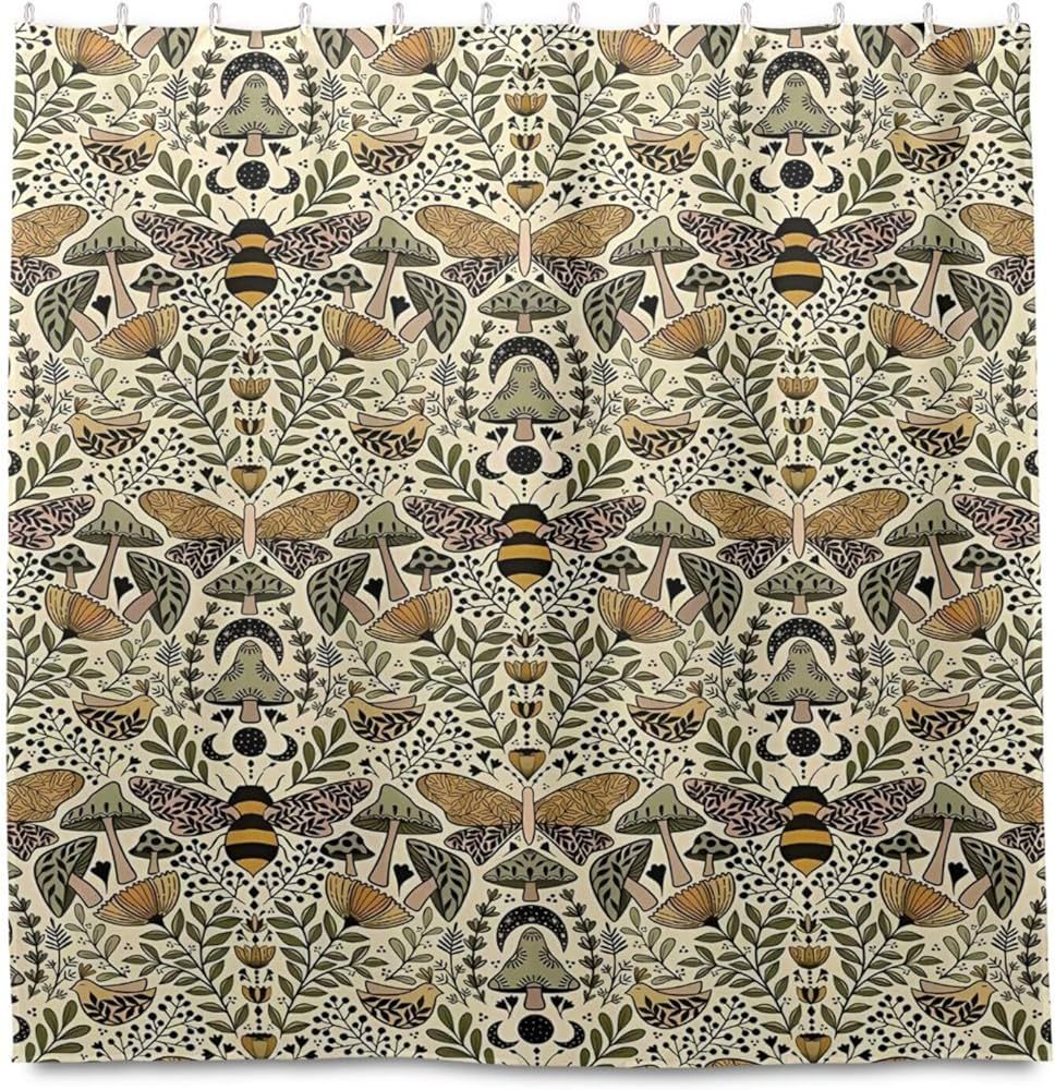 ROBAUN Wild Natural Flower Bird Mushrooms Honey Bee Moon Shower Curtain for Bathroom Modern Minim... | Amazon (US)