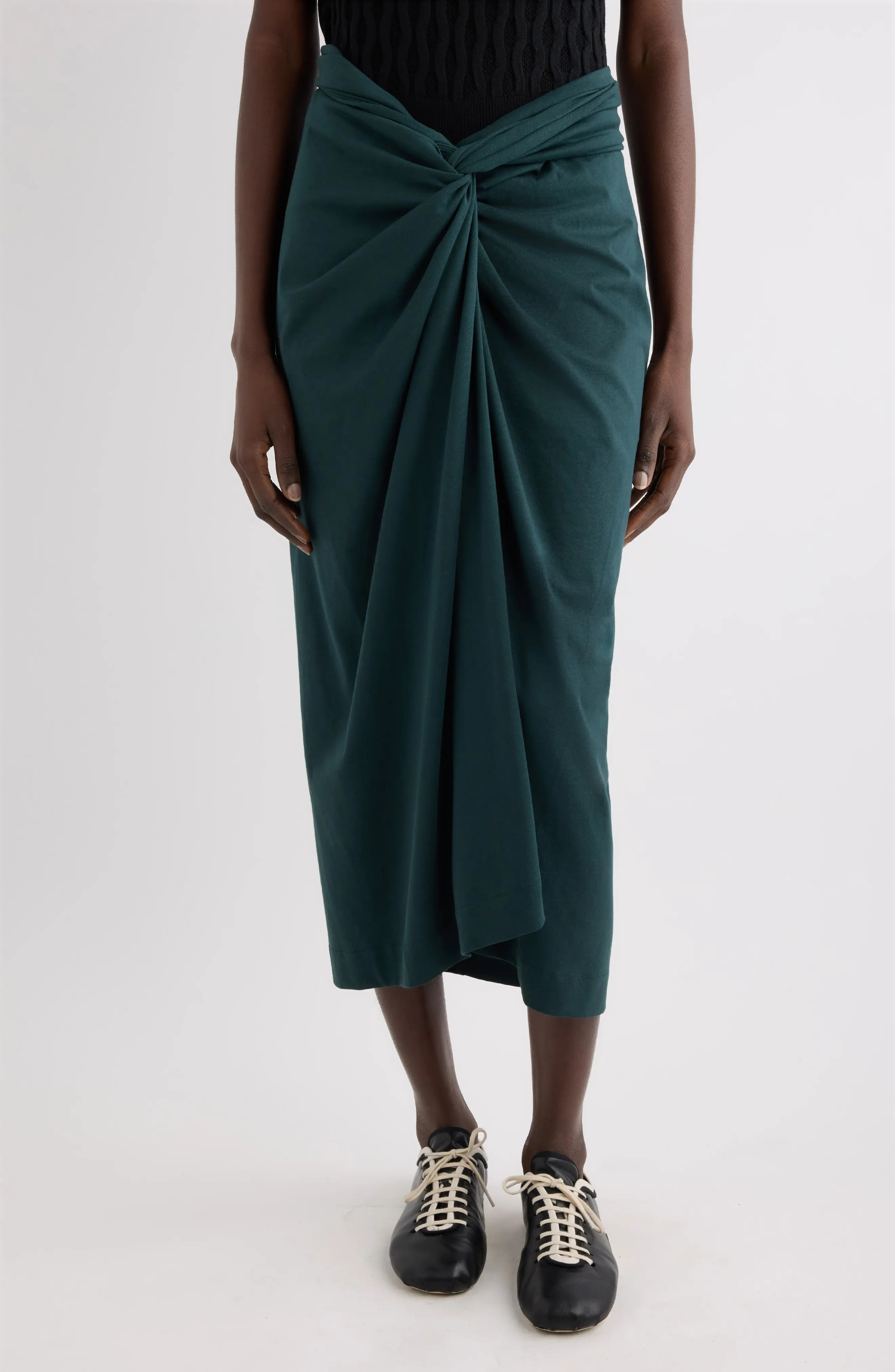 Dries Van Noten Twist Front Cotton Jersey Midi Skirt (Women) | Nordstrom | Nordstrom