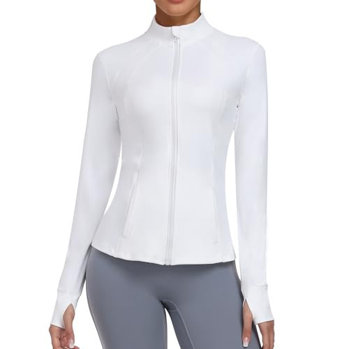 Cighay Women's Athletic Full Zip Lightweight Workout Jacket With Pockets Running Slim Fit Yoga Sportwear With Thumb Holes | Amazon (US)