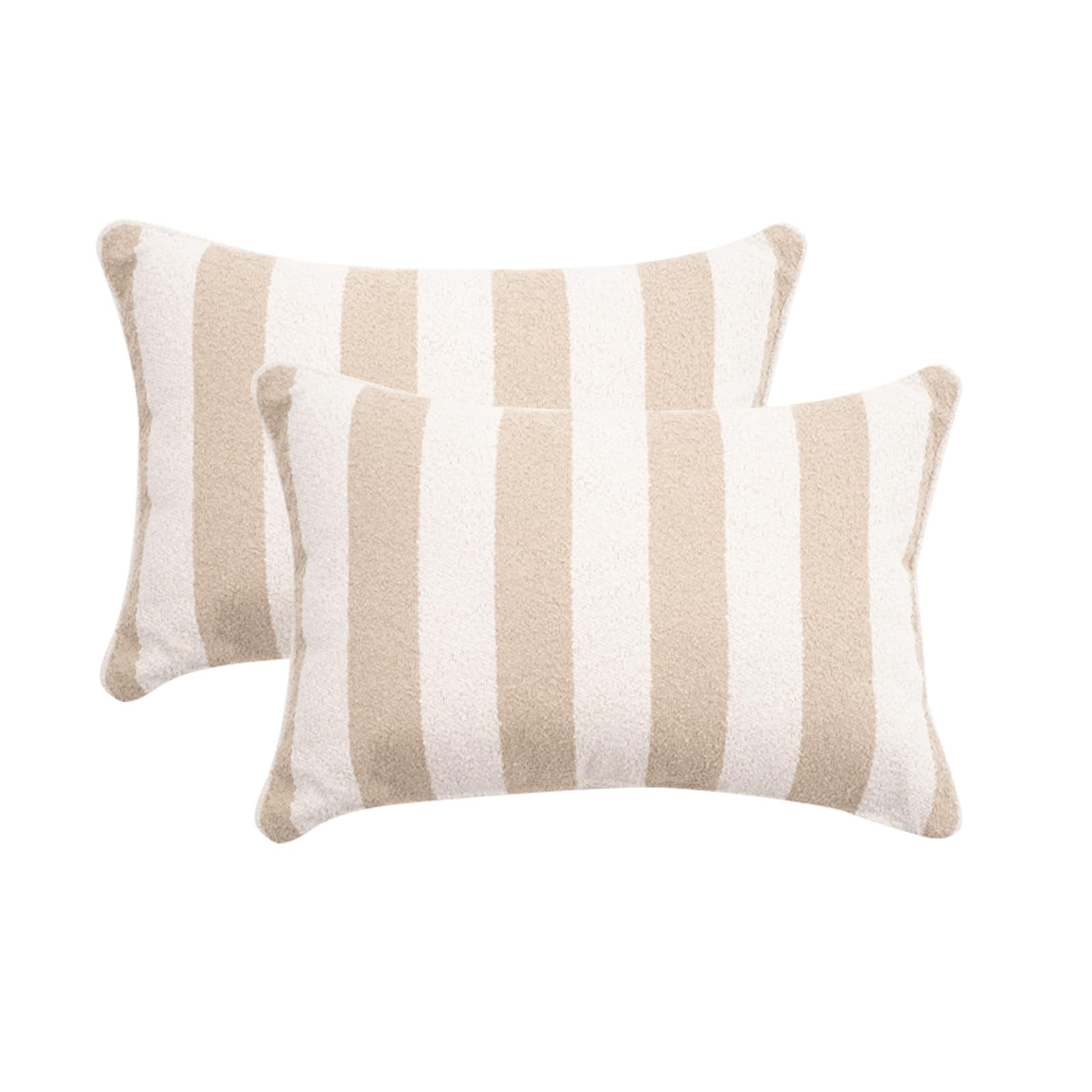 2 Pack Outdoor Throw Pillows 21x15 Inch Decorative Pillow Cushions with Insert for Patio Garden Porch, Khaki Stripe | Amazon (US)