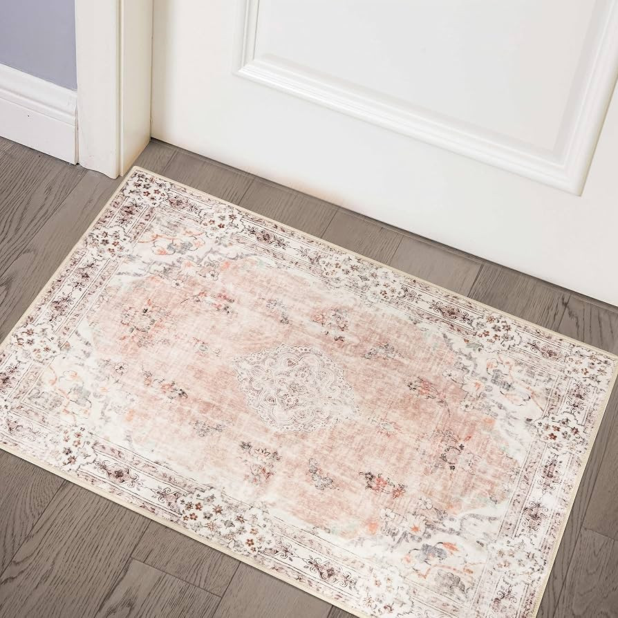 MUJOO Pink Area Rug Small Area Rugs Boho Machine Washable Rugs Non Slip for Entryway Kitchen Bath... | Amazon (US)