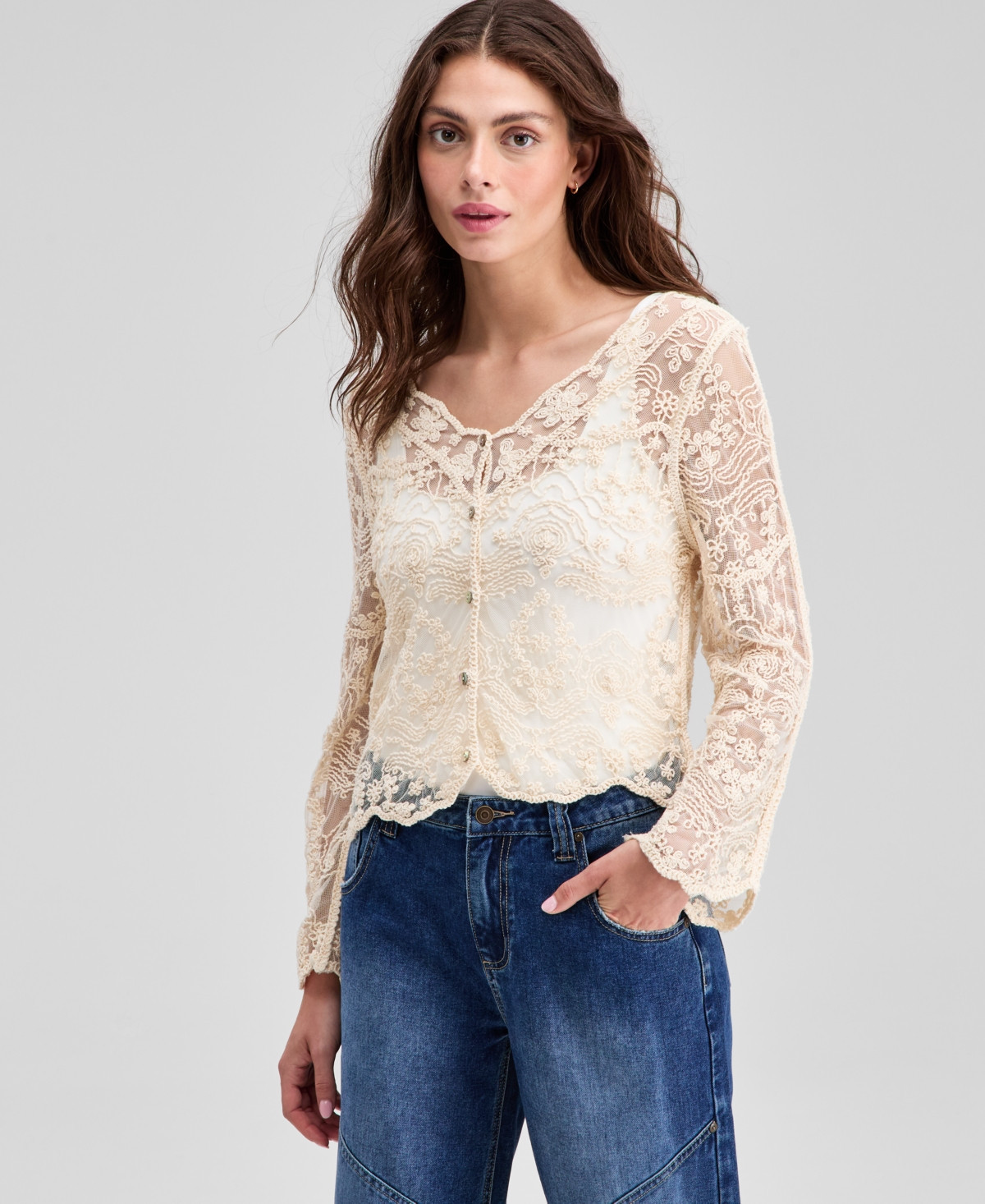 And Now This Women's Lace Long-Sleeve Top, Exclusively at Macy's - Canyon Earth | Macy's