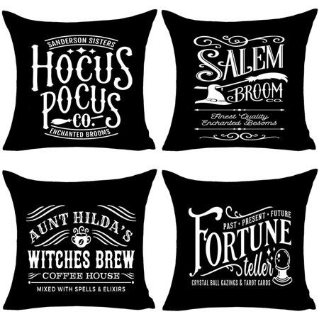 Hocus Pocus Halloween Pillow Covers 18x18 Set of 4 Halloween Decorations Witches Brew Cotton Linen C | Walmart (US)