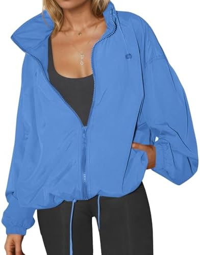 Womens Waterproof Rain Jackets Lightweight Zip Up Raincoat Outdoor Hiking Hooded Windbreaker with... | Amazon (US)