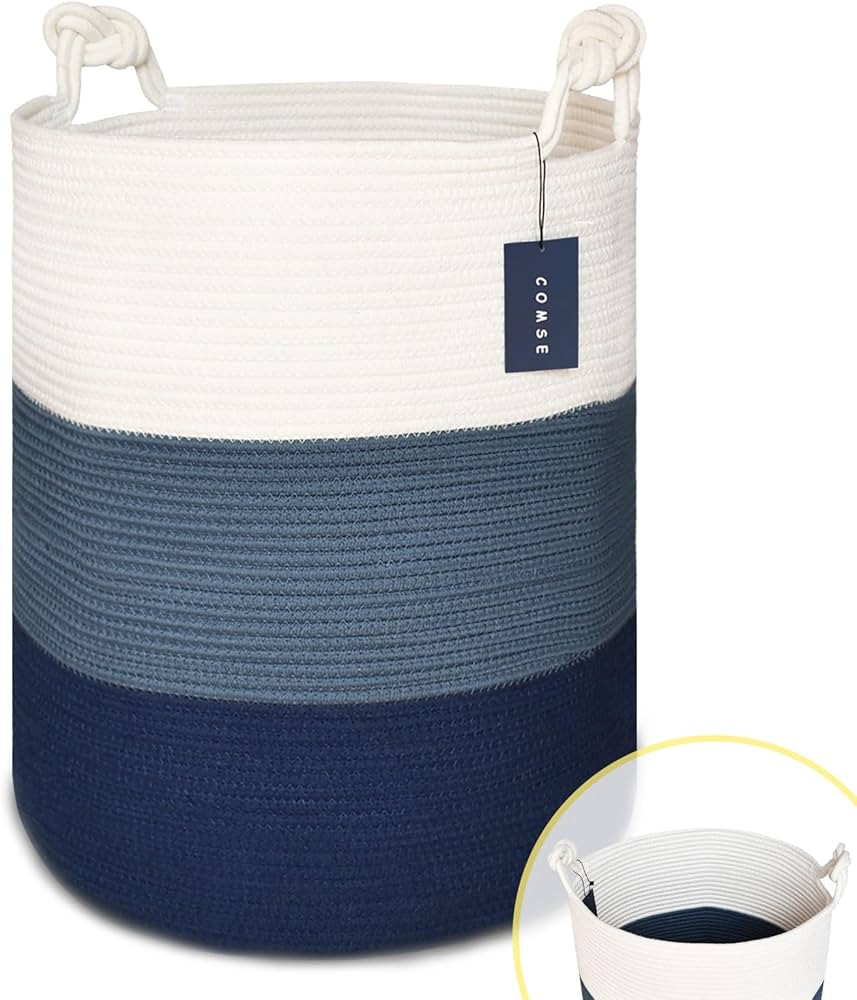 COMSE Extra Large Blanket Basket, High Storage Basket, Tall Rope Laundry Basket, 15.7”x 21.7”... | Amazon (US)