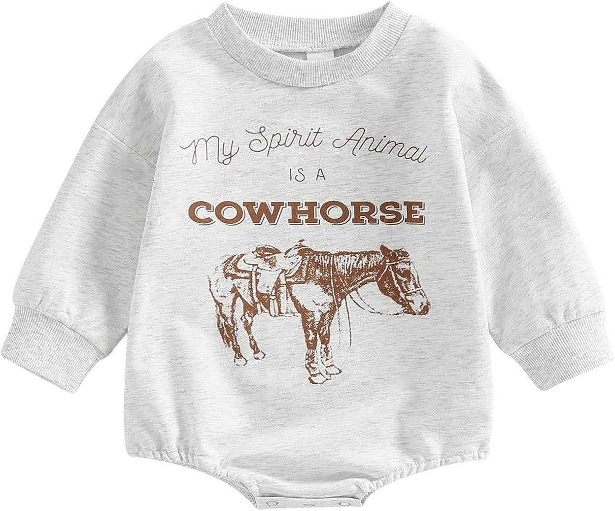 Lamuusaa Western Baby Girl Boy Clothes Long Sleeve Romper Sweatshirt Cow Print Bodysuit Oversized... | Amazon (US)