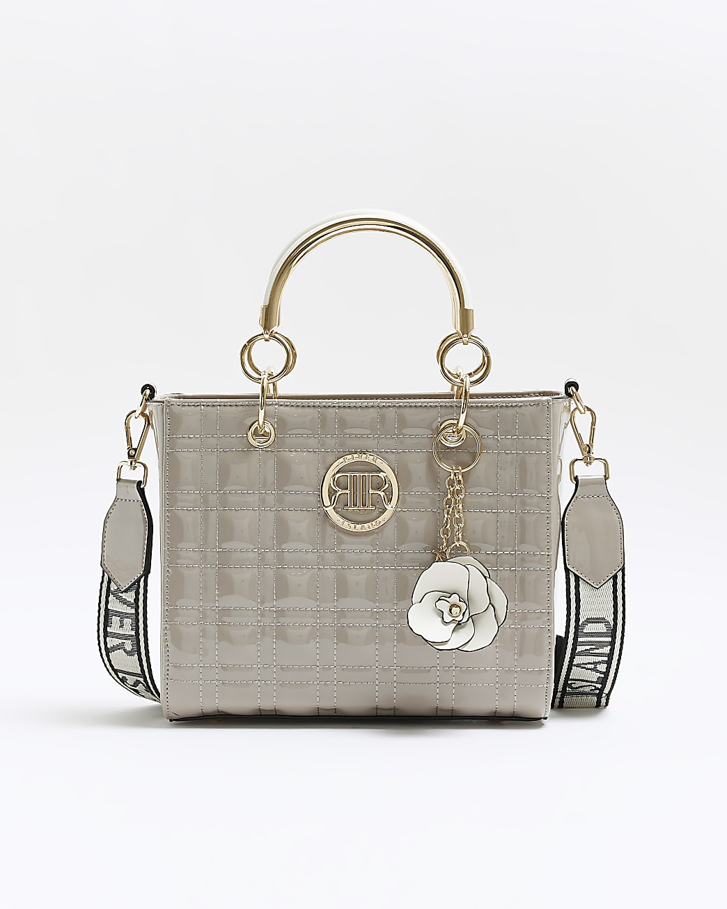 Grey quilted corsage tote bag | River Island (UK & IE)