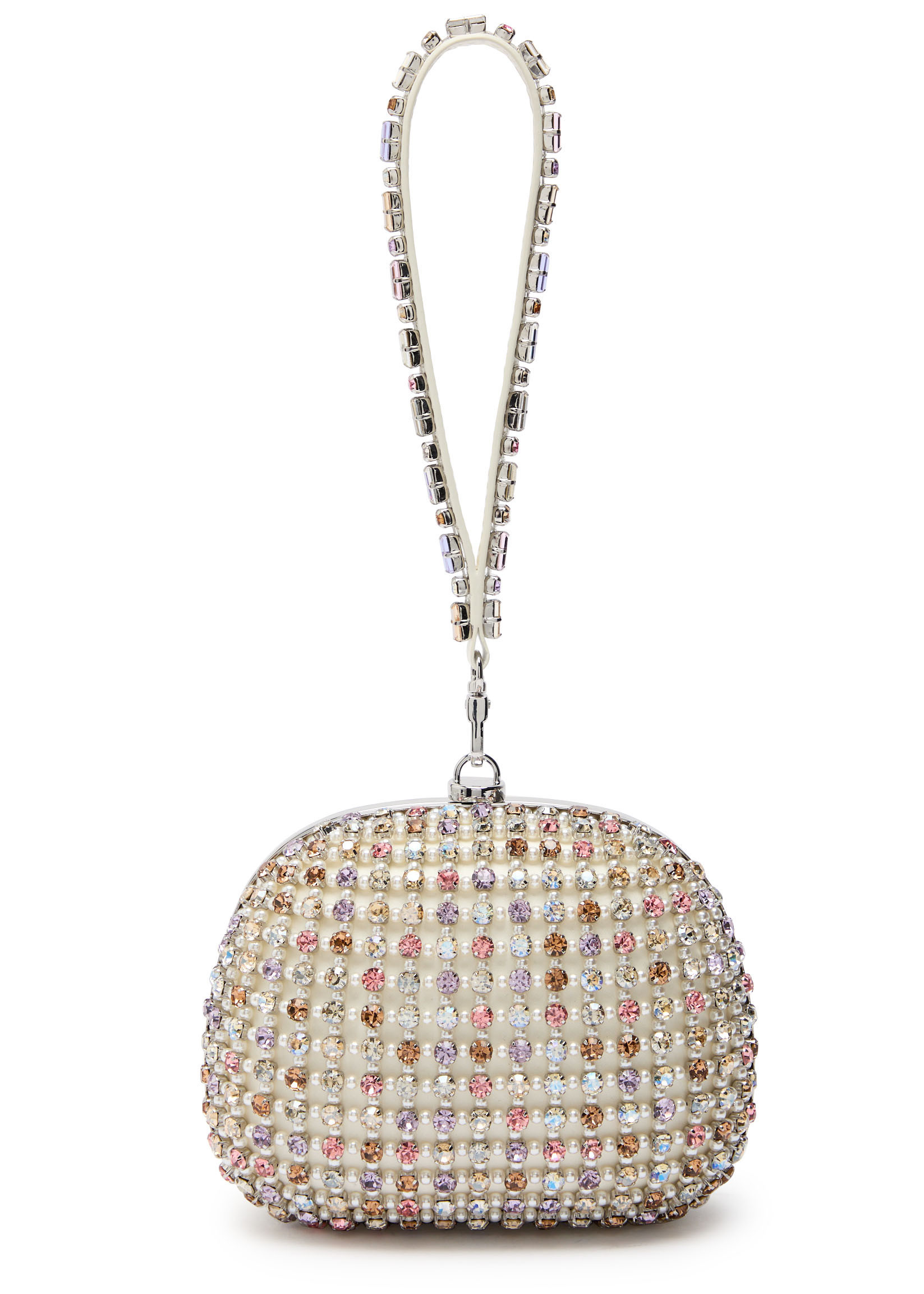 Multi crystal-embellished satin clutch | Harvey Nichols