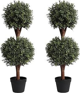 （Set of 2） Lifelike 3Ft arfiticial Double Ball Topiary Trees Outdoor Faux Topiary Tree for Ou... | Amazon (US)