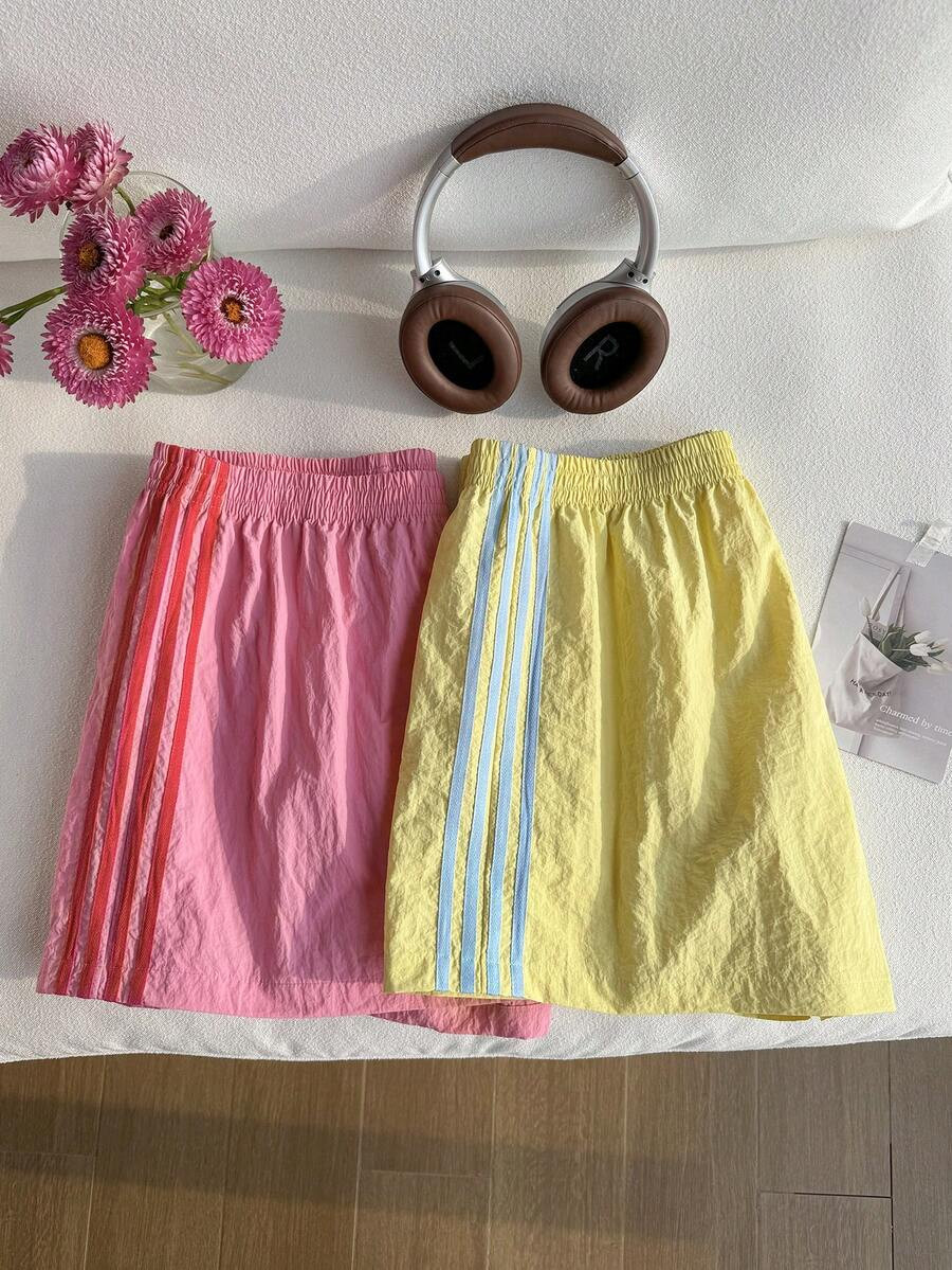Comfortcana 2pcs Watermelon Pink & Green Casual Plus Size Shorts | SHEIN