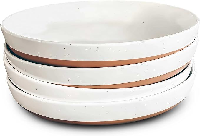Mora Ceramic Flat Pasta Bowl Set of 4-35oz, Microwave Safe Plate with High Edge - Modern Porcelai... | Amazon (US)