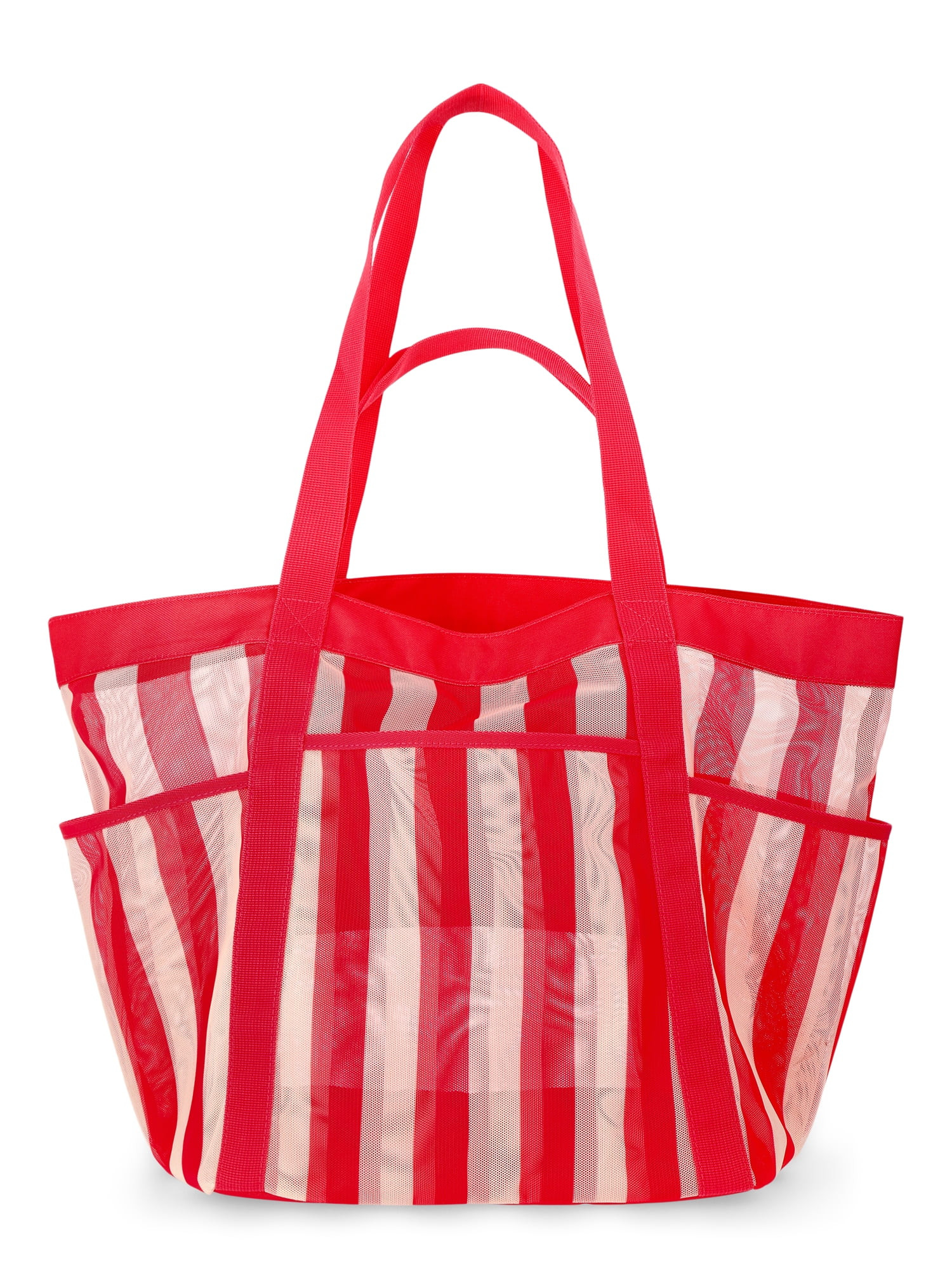 No Boundaries Women's Mesh Tote Bag, Coral Stripe | Walmart (US)
