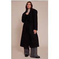 Black Single Breasted Self Tie Wool Look Maxi Coat | PrettyLittleThing US