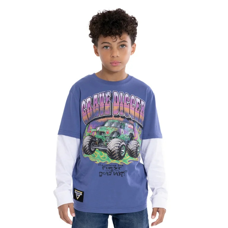 Monster Jam Boys Graphic Layered Tee with Long Sleeves, Sizes 4-18 | Walmart (US)