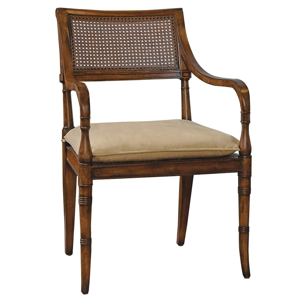 Leopold Updated Traditional Dark Brown Wood Woven Cane Dining Arm Chair | Kathy Kuo Home