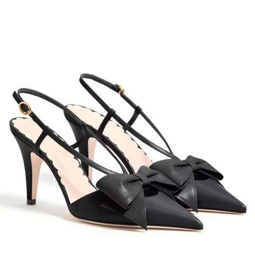 Women's High Heels Slingback Sandals 3 Inch Stiletto Pumps - Pointed Toe Dress Shoes with Bownot for Wedding, Party, Office, Evening, Black, 11.5 | Amazon (US)