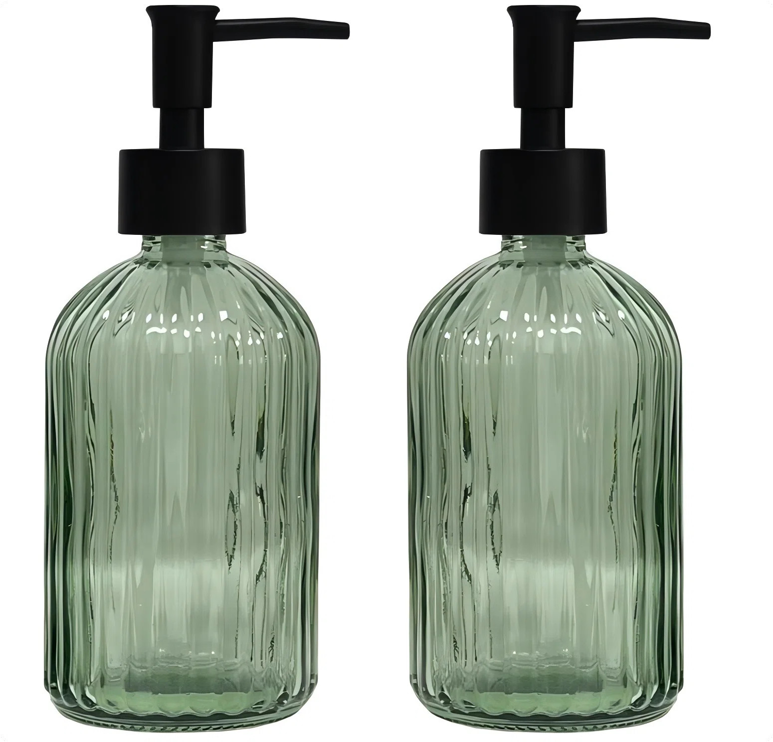 Rebrilliant Green Glass Soap Dispenser Set With Black Pump, Lotion Dish Soap Dispenser For Modern Home Decor, Bathroom, Kitchen Countertop, Hotel,2 Pack | Wayfair | Wayfair North America