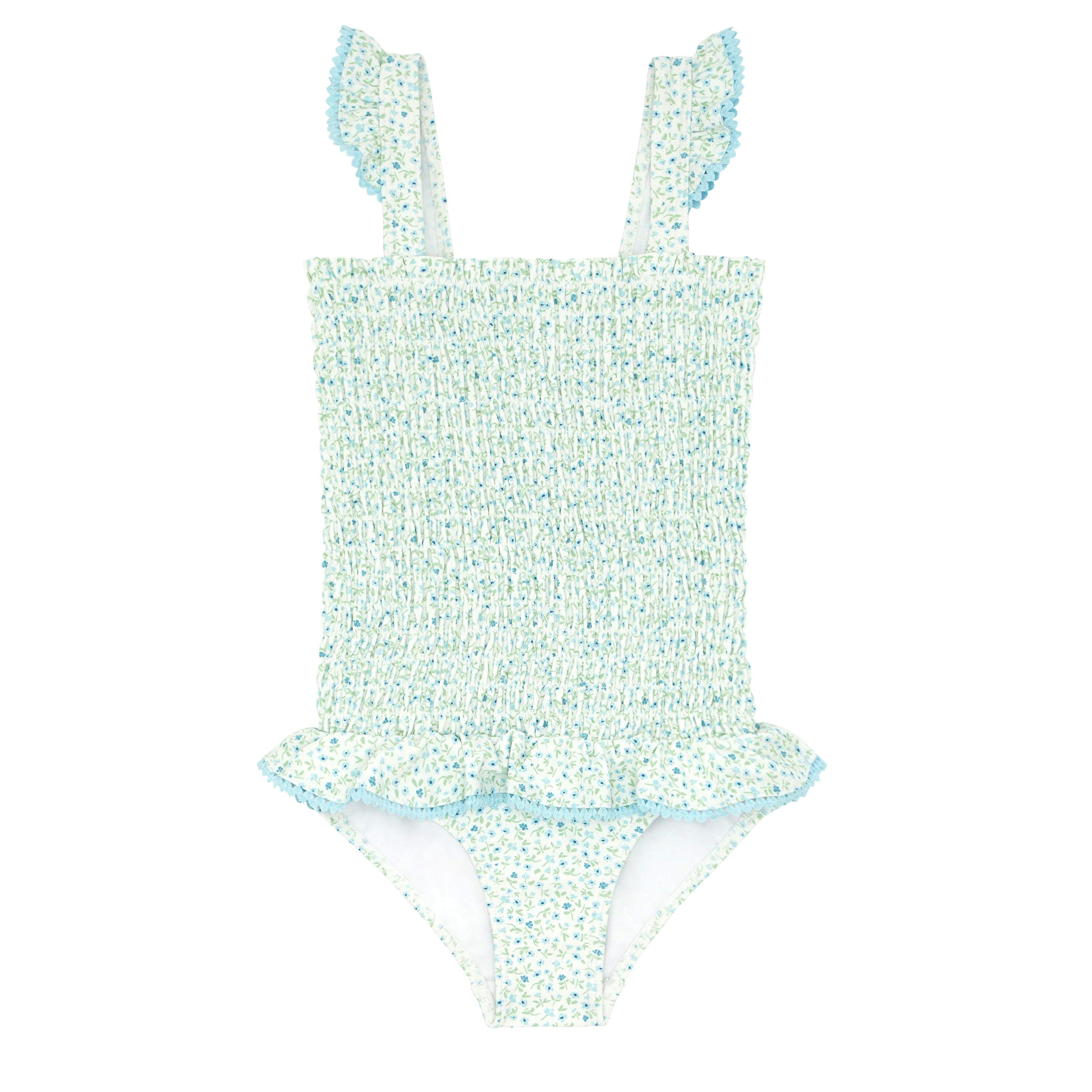 girls hibiscus ditsy smocked one piece with ruffled skirt | minnow