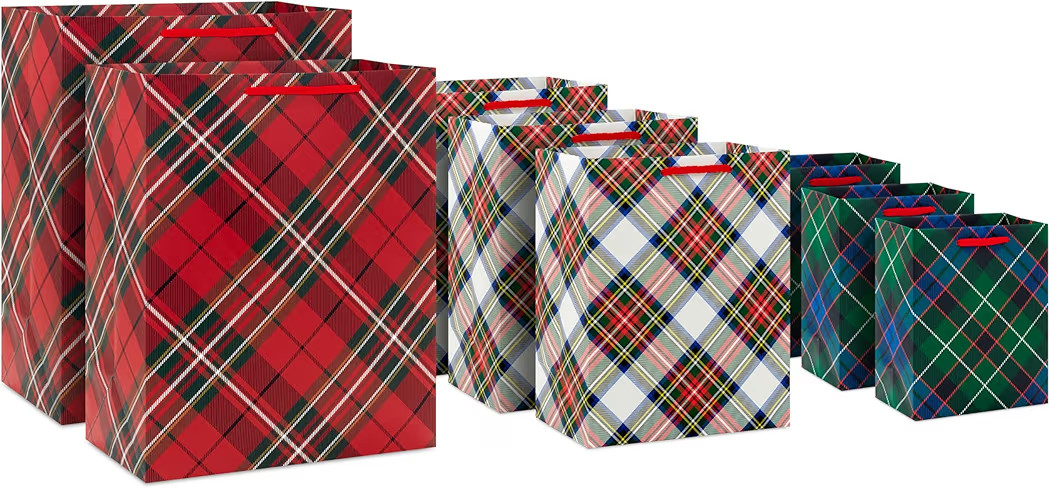 Hallmark Classic Plaid Gift Bag Assortment (8 Bags: 3 Small 6", 3 Medium 9", 2 Large 13") Traditi... | Amazon (US)