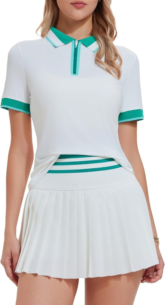 Tennis Skirt Sets for Women Zipper Color Block High Waisted Golf Polo Two Piece Skirt Set Women 2... | Amazon (US)