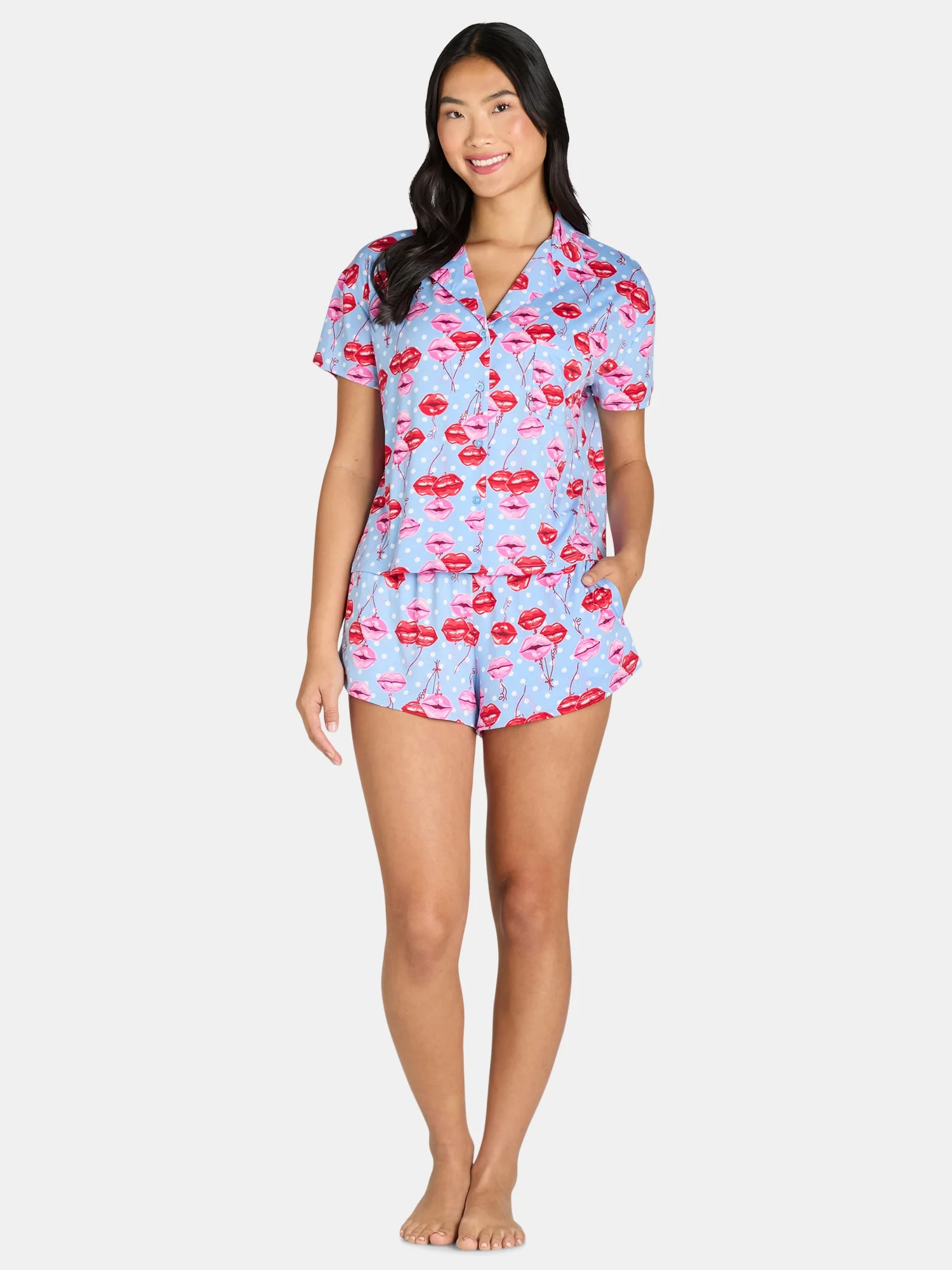 Women’s Valentine’s Day Print Shorty Notch Collar Pajama Set from Way to Celebrate, 2-Piece, ... | Walmart (US)