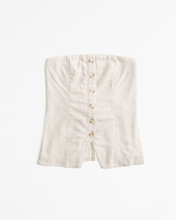 The A&F Mara Strapless Linen-Blend Button-Through Top | Abercrombie & Fitch (US)