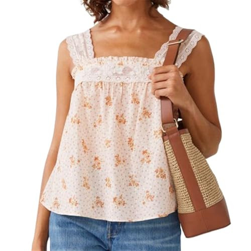 Women Cute Cutout Eyelet Tank Top Fairy Cottagecore Sleeveless Scallop Trim Pleated Peplum Camiso... | Amazon (US)