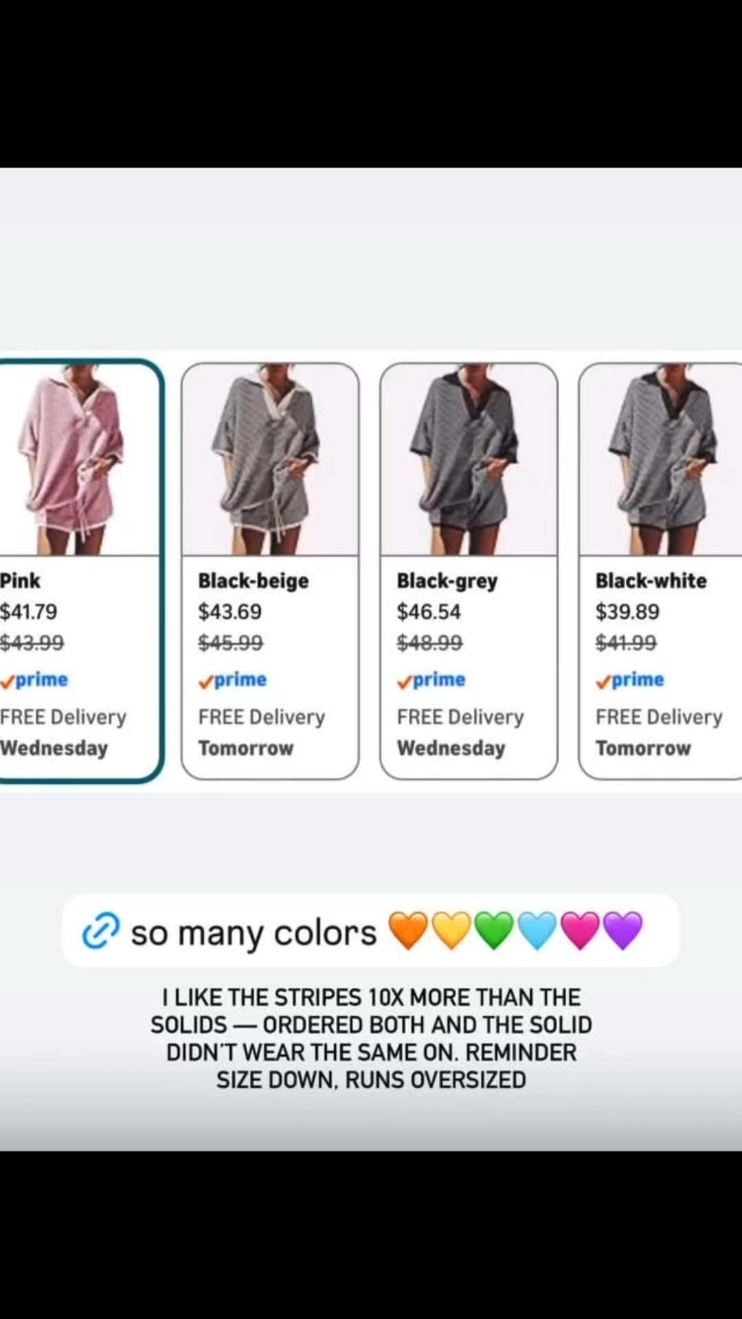 best Amazon find set | prefer the stripe material over the solids, just wear better on | size down, still fits oversized | under $50 and on sale now  

#LTKmomlife #LTKSaleAlert #LTKootd